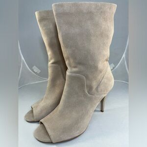 NWT Michael Kors Beige Suede Open Toe Heeled Boots Sz 8